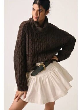 Anthropologie Pilcro Oversized Turtleneck Cable-Knit Sweater size xs